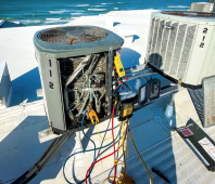 Carrier HVAC units on roof at beach